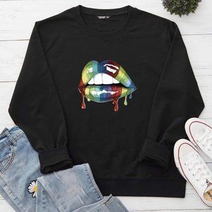 Shein Plus Paint Drip Mouth Graphic Lined Shirt